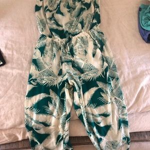 Jcrew palm print silk jumpsuit